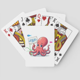Schattigee, cartoon octopus met vis pokerkaarten