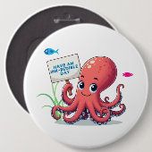Schattigee, cartoon octopus met vis ronde button 6,0 cm (Voorkant /achterkant)