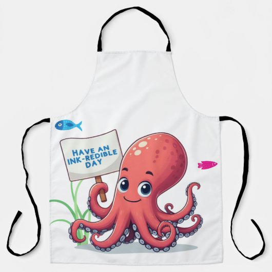 Schattigee, cartoon octopus met vis schort (Voorkant)