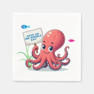Schattigee, cartoon octopus met vis servet
