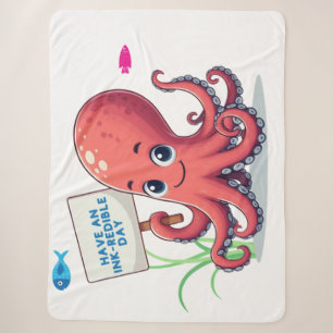Schattigee, cartoon octopus met vis sherpa deken