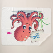 Schattigee, cartoon octopus met vis sherpa deken (Voorkant (horizontaal))