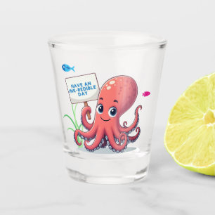 Schattigee, cartoon octopus met vis shot glas