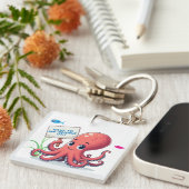 Schattigee, cartoon octopus met vis sleutelhanger (Voorkant Rechts)