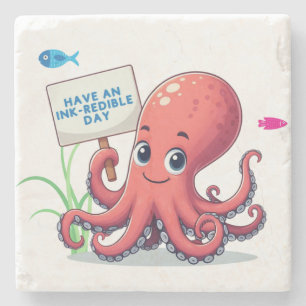 Schattigee, cartoon octopus met vis stenen onderzetter