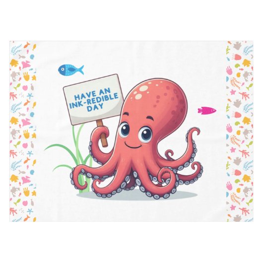 Schattigee, cartoon octopus met vis tafelkleed (Voorkant (Horizontaal))