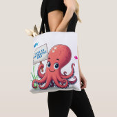 Schattigee, cartoon octopus met vis tote bag (Dichtbij)