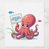 Schattigee, cartoon octopus met vis wijn etiket (Enkel label)
