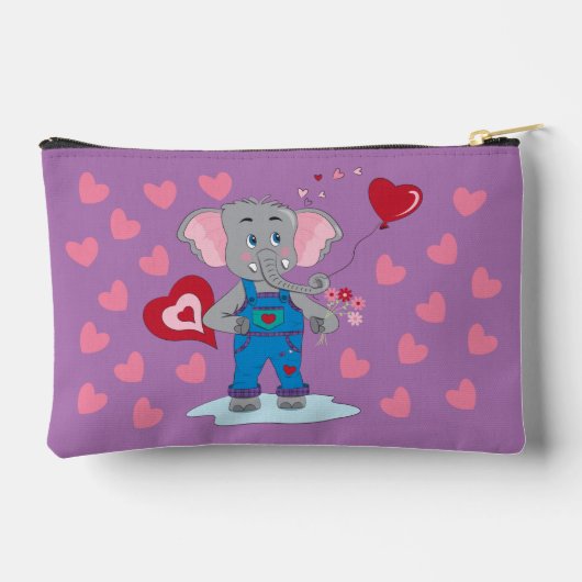 Schattigee Cartoon Olifant en Harten Kind Paarse P Etui (Achterkant)