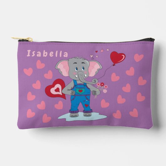 Schattigee Cartoon Olifant en Harten Kind Paarse P Etui (Voorkant)