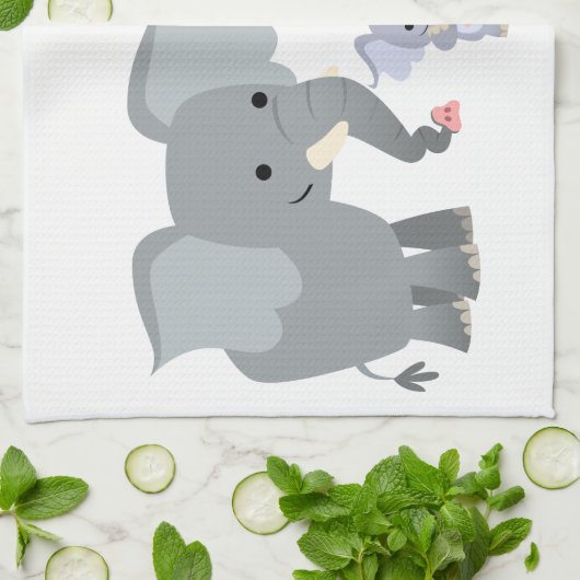 Schattigee Cartoon Olifant Familie Keukenhanddoek (Gevouwen)