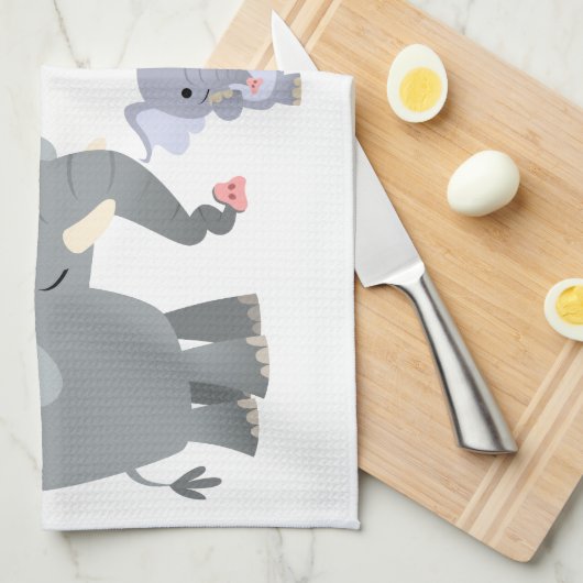 Schattigee Cartoon Olifant Familie Keukenhanddoek (Quarter Fold)