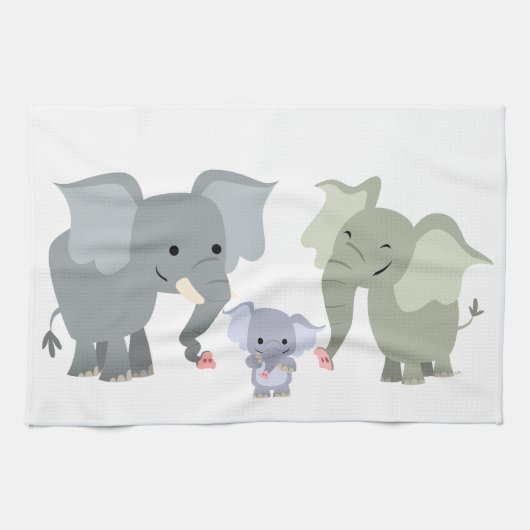 Schattigee Cartoon Olifant Familie Keukenhanddoek (Horizontaal)