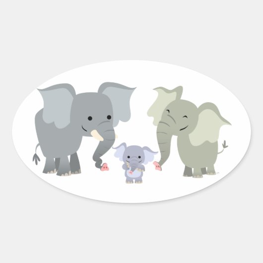 Schattigee Cartoon Olifant Familie Sticker (Voorkant)