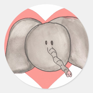 Schattigee Cartoon Olifant Hart Stickers. Ronde Sticker