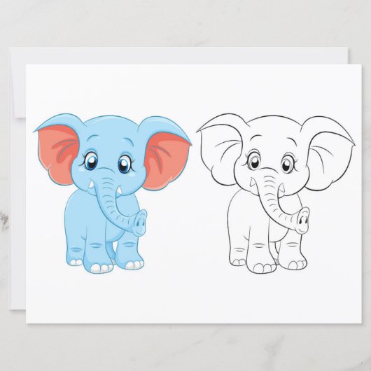 Schattigee Cartoon olifant kleurplaat (Voorkant)