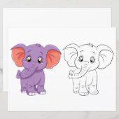 Schattigee Cartoon olifant kleurplaat (Voorkant / Achterkant)
