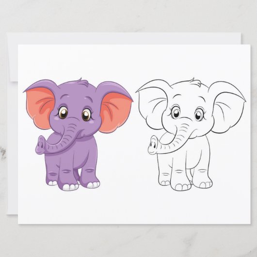 Schattigee Cartoon olifant kleurplaat (Voorkant)