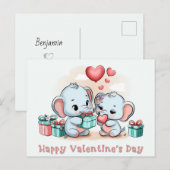 Schattigee Cartoon Olifant Lover Hart Valentijnsda Briefkaart (Voorkant / Achterkant)
