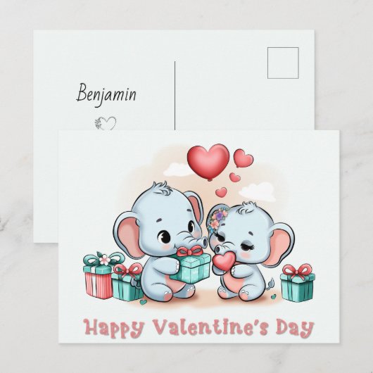 Schattigee Cartoon Olifant Lover Hart Valentijnsda Briefkaart (Voorkant / Achterkant)