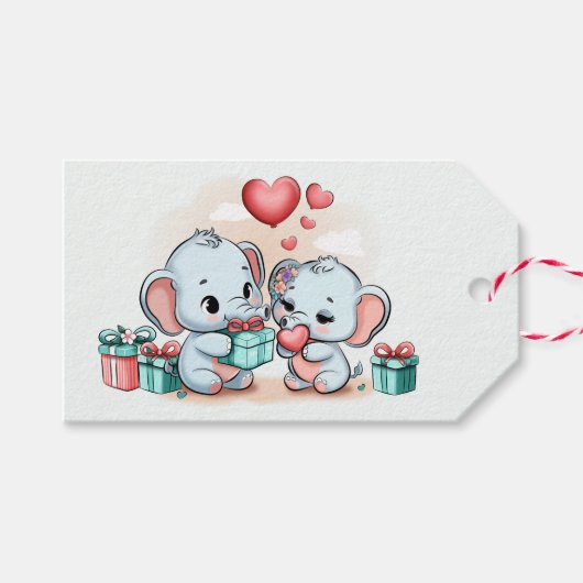 Schattigee Cartoon Olifant Lover Hart Valentijnsda Cadeaulabel (Voorkant (Horizontaal))