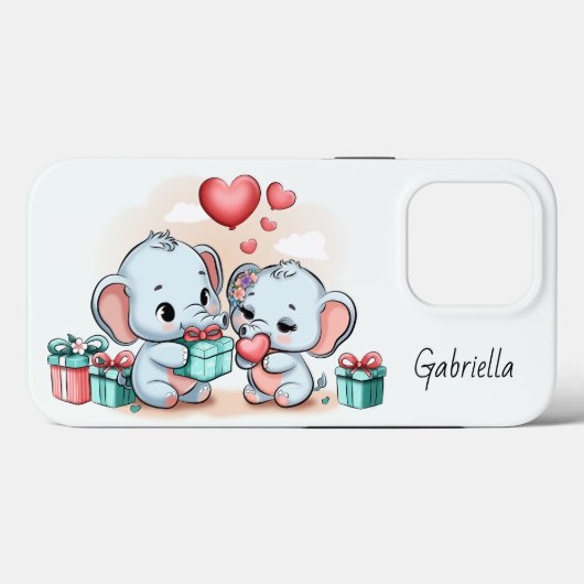 Schattigee Cartoon Olifant Lover Hart Valentijnsda Case-Mate iPhone Case (Achterkant (horizontaal))