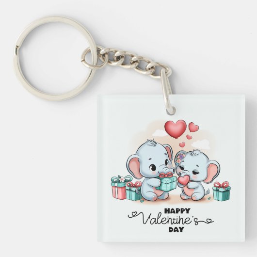 Schattigee Cartoon Olifant Lover Hart Valentijnsda Sleutelhanger (Voorkant)