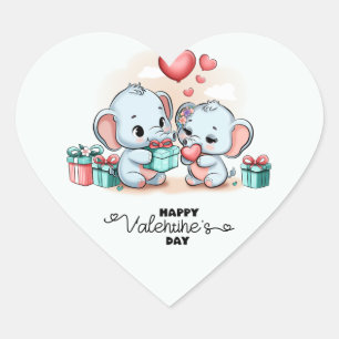Schattigee Cartoon Olifant Lover Hart Valentijnsda Sticker