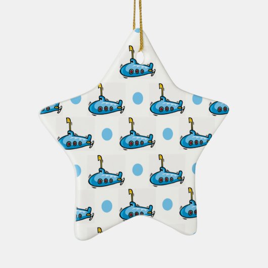 Schattigee Cartoon onderzeeër, baby blauwe polka s Keramisch Ornament (Rechts)
