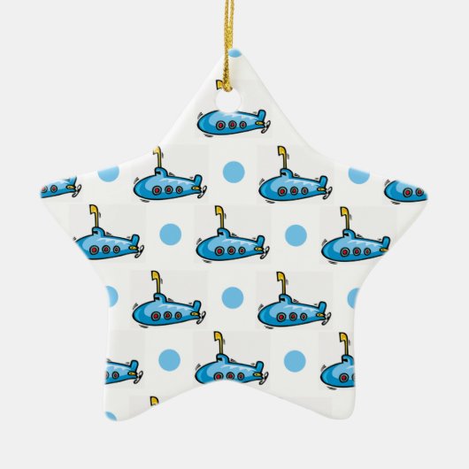 Schattigee Cartoon onderzeeër, baby blauwe polka s Keramisch Ornament (Voorkant)