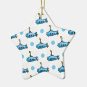 Schattigee Cartoon onderzeeër, baby blauwe polka s Keramisch Ornament (Links)