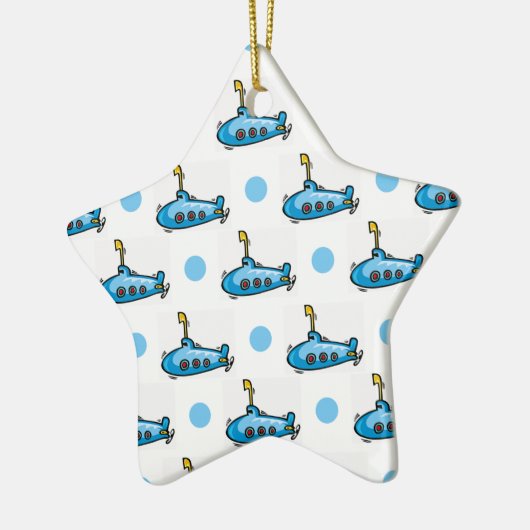 Schattigee Cartoon onderzeeër, baby blauwe polka s Keramisch Ornament (Links)