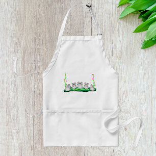 Schattigee Cartoon op gras met bloemen Standaard Schort