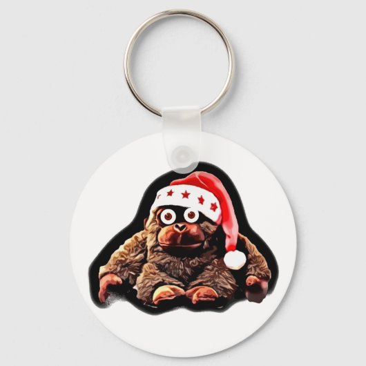 Schattigee cartoon op Santa Hat Sleutelhanger (Voorkant)