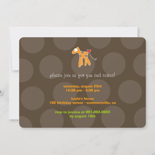 Schattigee Cartoon Oranje Giraffe Foto Kind's Verj Kaart (Achterkant)