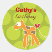 Schattigee Cartoon Oranje Giraffe Kind's Verjaarda Ronde Sticker (Voorkant)