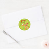 Schattigee Cartoon Oranje Giraffe Kind's Verjaarda Ronde Sticker (Envelop)