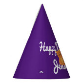 Schattigee Cartoon Oranje Kat Paarse Witte Script  Feesthoedjes (Links)