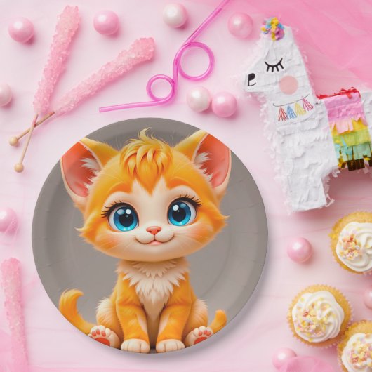 Schattigee Cartoon Oranje kitten Papieren Bordje (Feest)