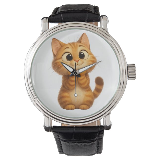 Schattigee Cartoon, Oranje Tabby Cat Horloge (Voorkant)