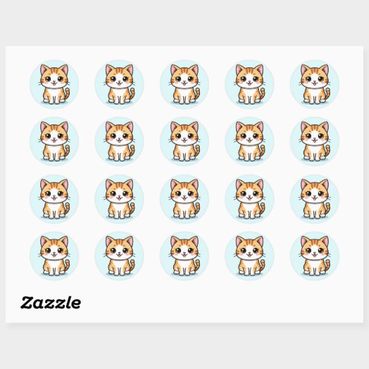 Schattigee Cartoon Oranje Tabby Cat Ronde Sticker (Vel)