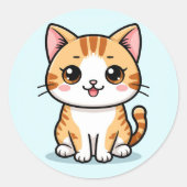 Schattigee Cartoon Oranje Tabby Cat Ronde Sticker (Voorkant)
