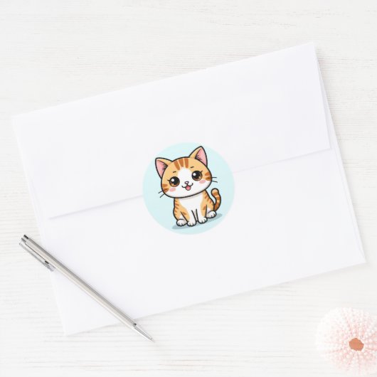 Schattigee Cartoon Oranje Tabby Cat Ronde Sticker (Envelop)