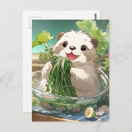 Schattigee Cartoon otter eet salade Briefkaart (Voorkant / Achterkant)