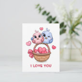 Schattigee cartoon paar vogels feestdagenkaart (Staand voorkant)