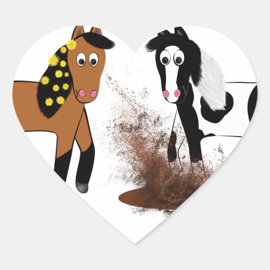 Schattigee Cartoon Paarden spelen in Big Bad Scary Hart Sticker (Voorkant)