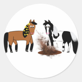 Schattigee Cartoon Paarden spelen Ronde Sticker