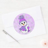 Schattigee Cartoon Paarse Sneeuwman Sneeuwvlok Ker Ronde Sticker (Envelop)