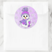 Schattigee Cartoon Paarse Sneeuwman Sneeuwvlok Ker Ronde Sticker (Tas)