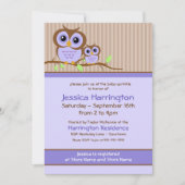 Schattigee Cartoon Paarse Uil Baby Sprinkle Uitnod Kaart (Voorkant)